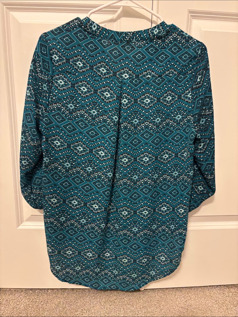 Pink Rose Teal Geometric Print Blouse - Picture 3 of 3